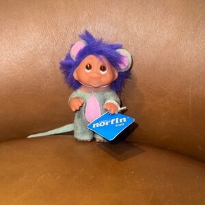 1985 NEW w tags Vintage Norfin DAM troll 3” Doll “Squeex” grey mouse Costume